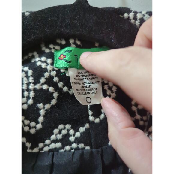 TiBi Black White Embroidered Wool Blend Jacket Coat - Picture 4 of 5
